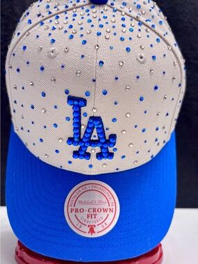 Mitchell & Ness  LA Dodgers hand Crystaled-Embellished Baseball Cap